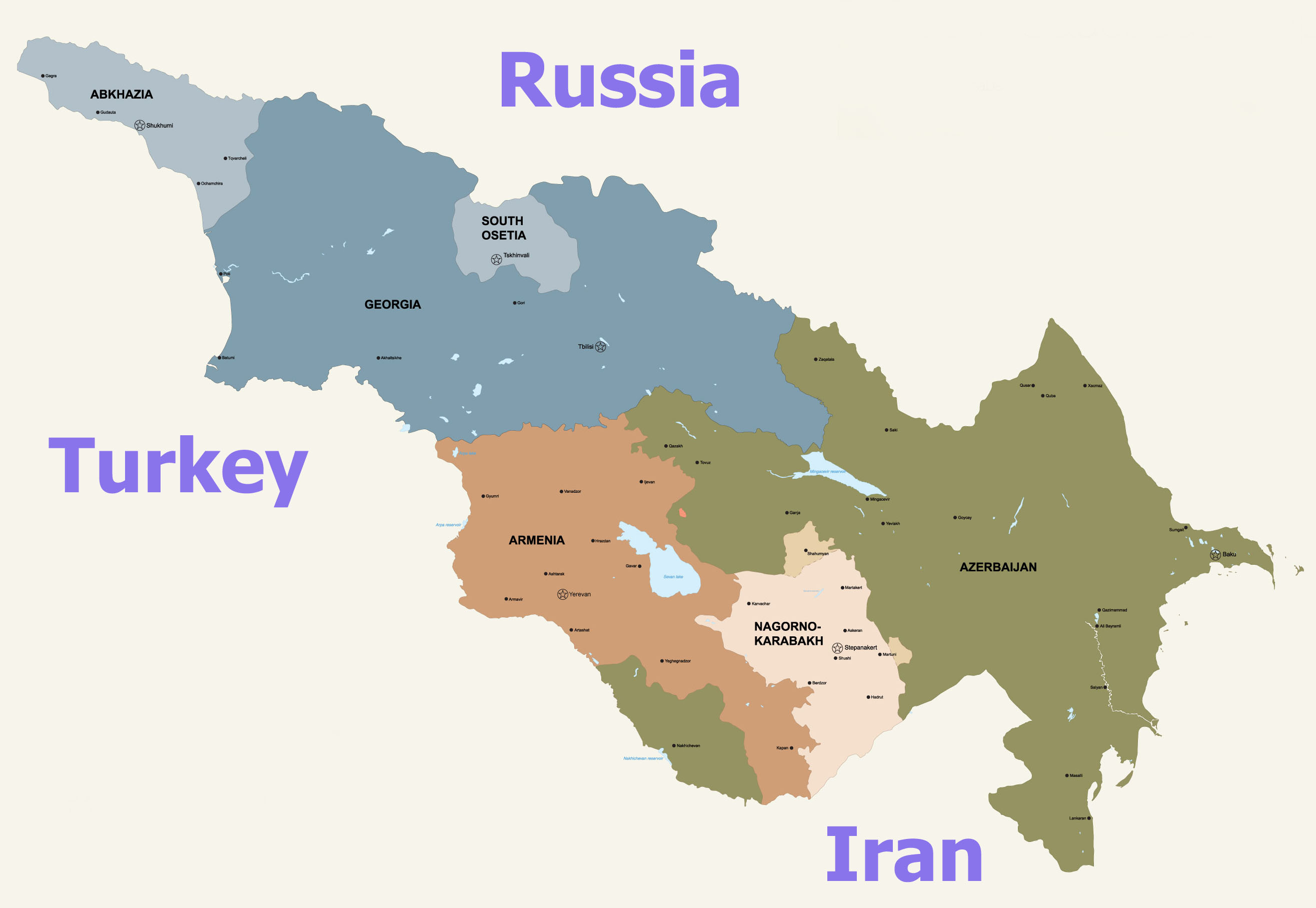 Карта армении и грузии с городами на русском языке