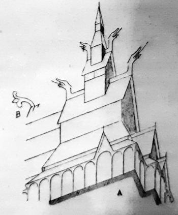 Рисунок норвежской церкви с восточными архитектурными деталями