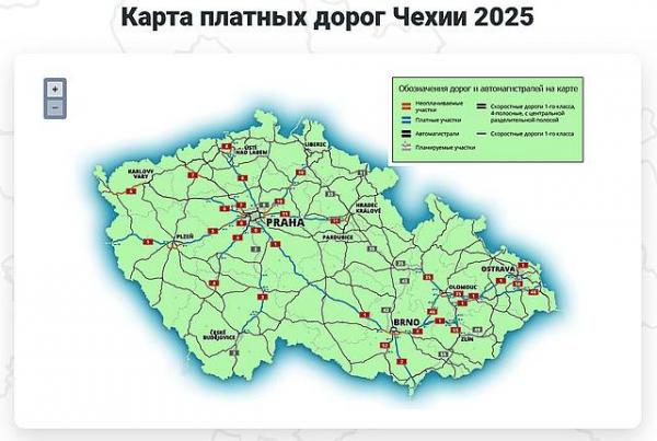 карта платных дорог Чехии