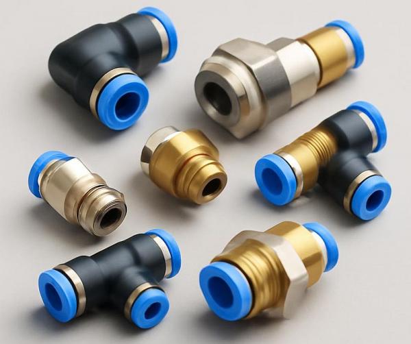 Различные виды цанговых фитингов для пневматических систем