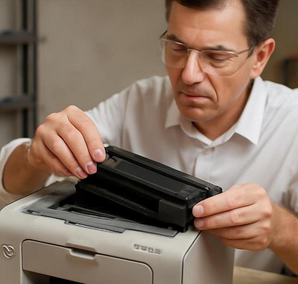 Эксперт демонстрирует установку картриджа P1102