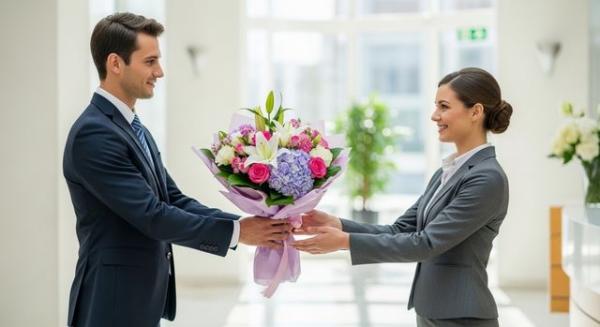 Мужчина дарит букет женщине Мужчина дарит букет женщине