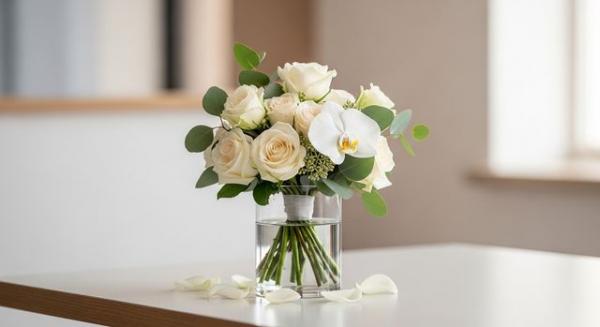 Букет из белых роз и орхидеи Букет из белых роз и орхидеи