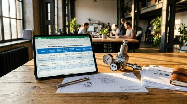 Таблица рекомендаций по выбору пневморедукторов для разных отраслей промышленности
