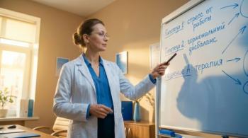 Сексолог анализирует гипотезы пациента на доске с вариантами решений