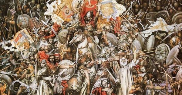 центральная часть триптиха Григора Ханджяна Вардананк посвящённого Аварайрской битве
