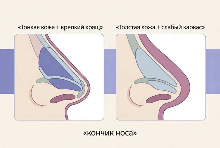 Сравнение анатомии: тонкая кожа с крепким хрящом и толстая кожа со слабым каркасом